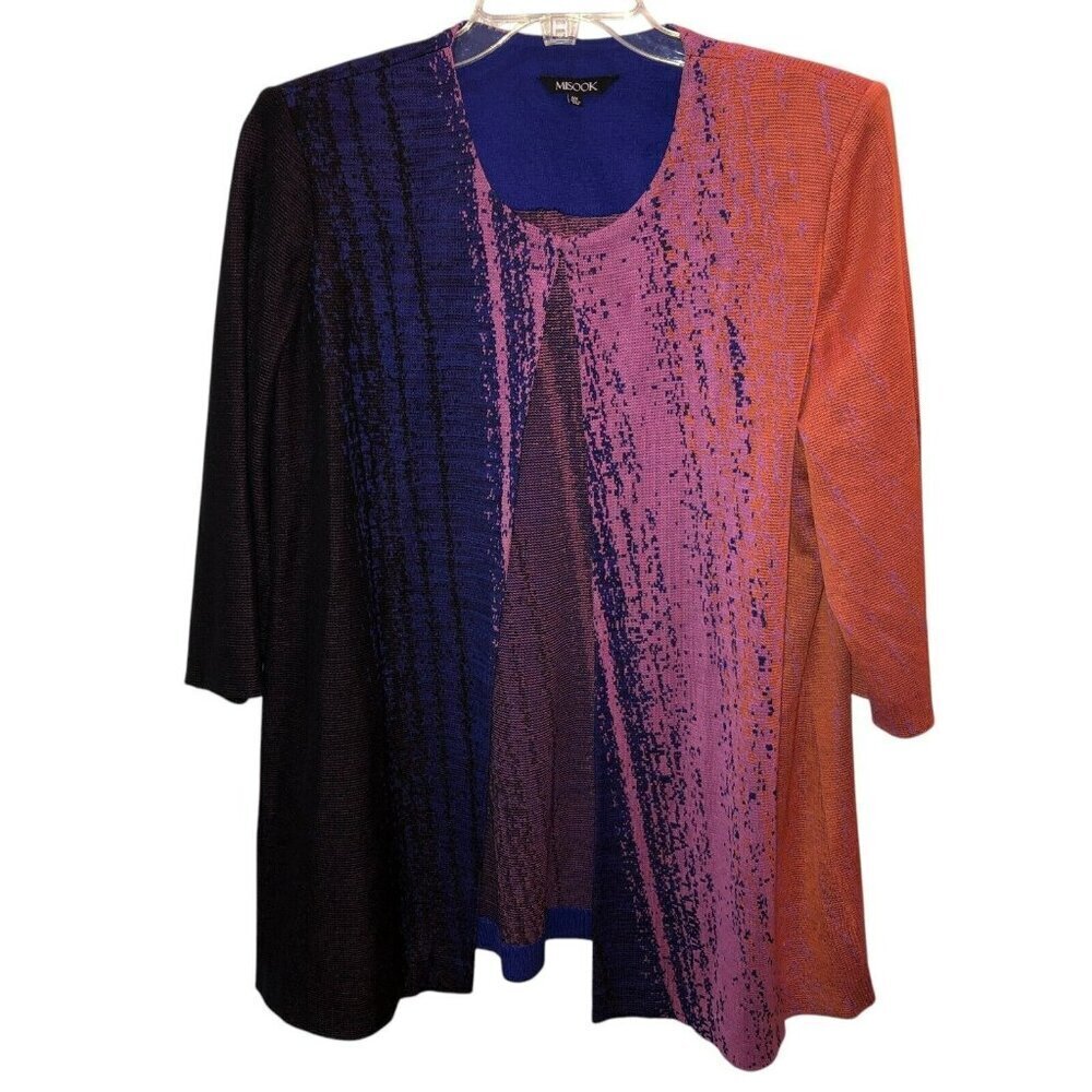 Misook Size 0X Multicolor Ombre Open Front Tunic Sweater Cardigan Jacket